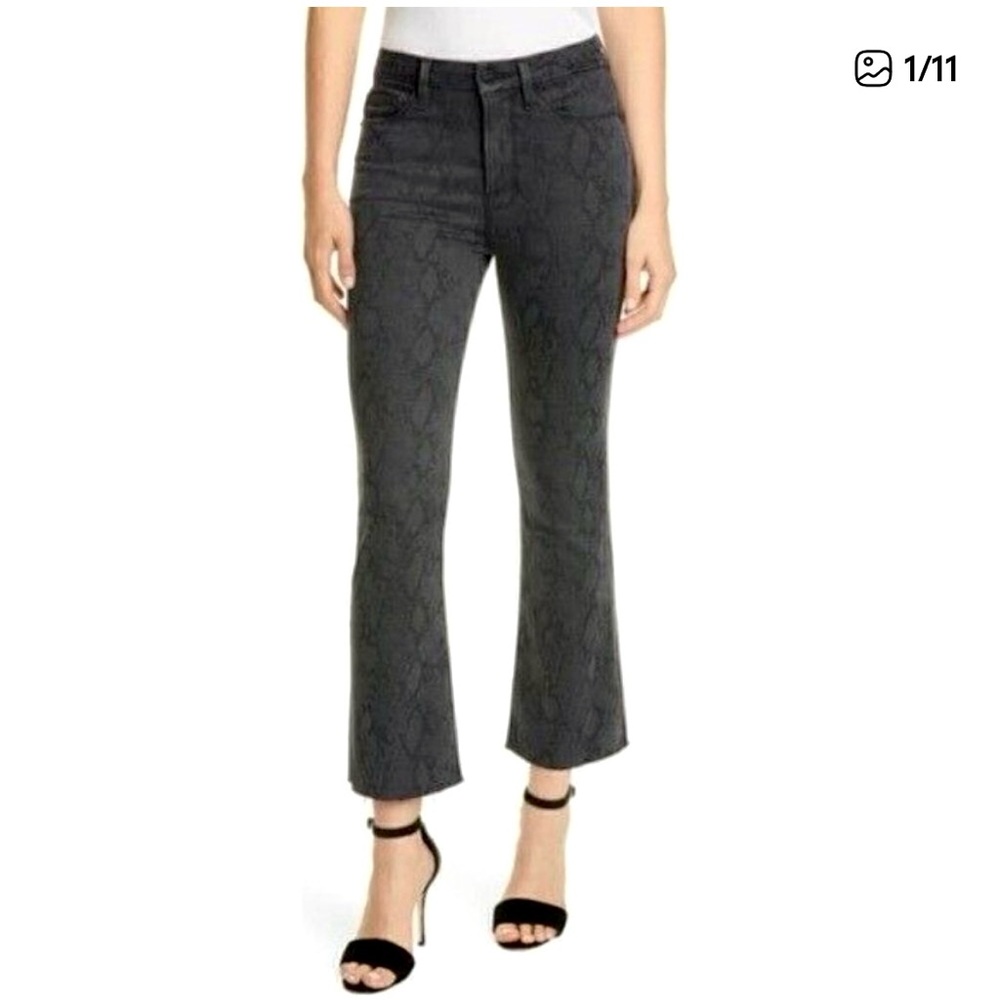 Frame Le Crop Mini Boot-Cut Black Tonal Python Stretch Denim Jeans Size 26